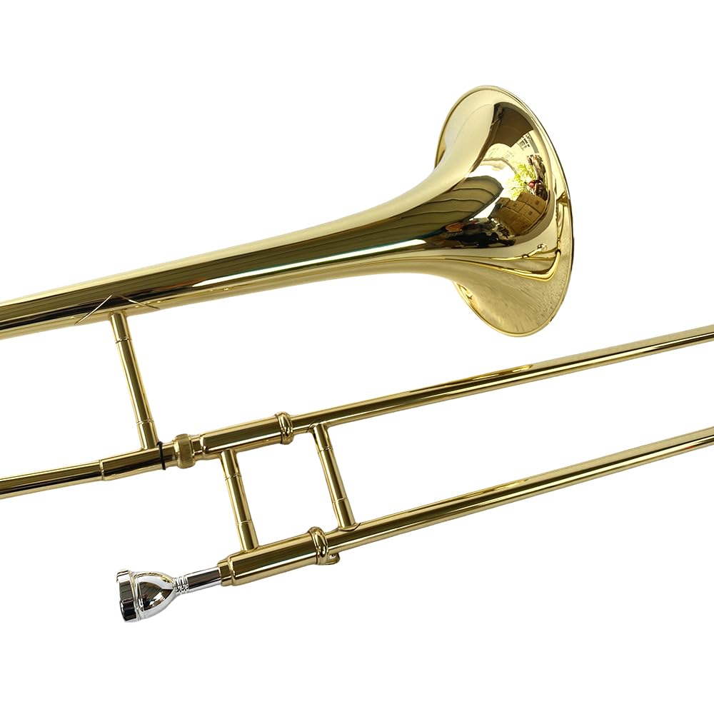 Bb Tenor Slide Trombone B Flat Gold Brass Plated Trombone for Beginners and Adults with Mouthpiece Carrying Case White Gloves Wipe Cloth (gold)