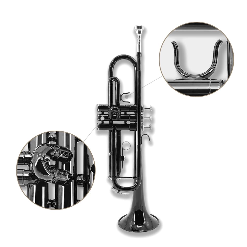 Yinfente Bb Standard Trumpet Set for Beginner or Advance Student, Brass Student Trumpet Instrument With Hard Case, 7C Mouthpiece, Cleaning Kit,White Gloves Glod