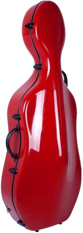 Crossrock Cello Case 4/4 Size, Fiberglass Hard Case with Backpack Straps and Wheels (red)