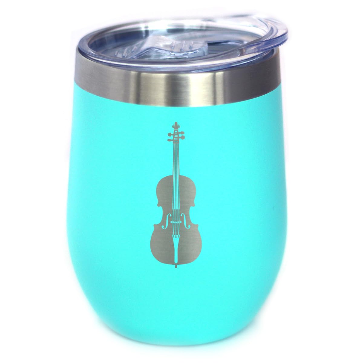 Bevvee Cello - Wine Tumbler Cup with Sliding Lid - Stainless Steel Insulated Mug - Orchestra Gifts for Cellists - Teal