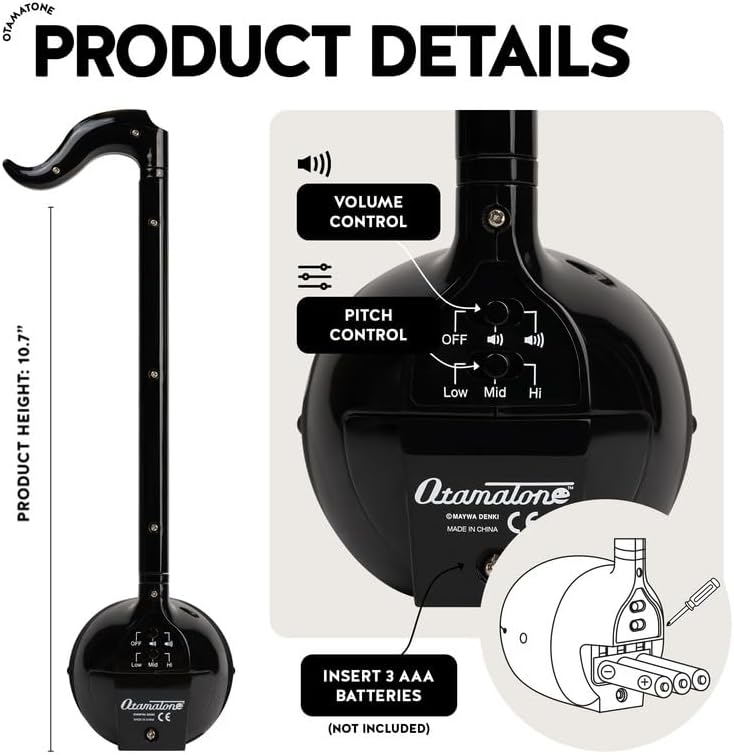 Otamatone Japanese Electronic Musical Instrument Portable Music Synthesizer from Japan by Maywa Denki Studio Award Winning, Educational Fun Gift for Children, Teens & Adults - Black