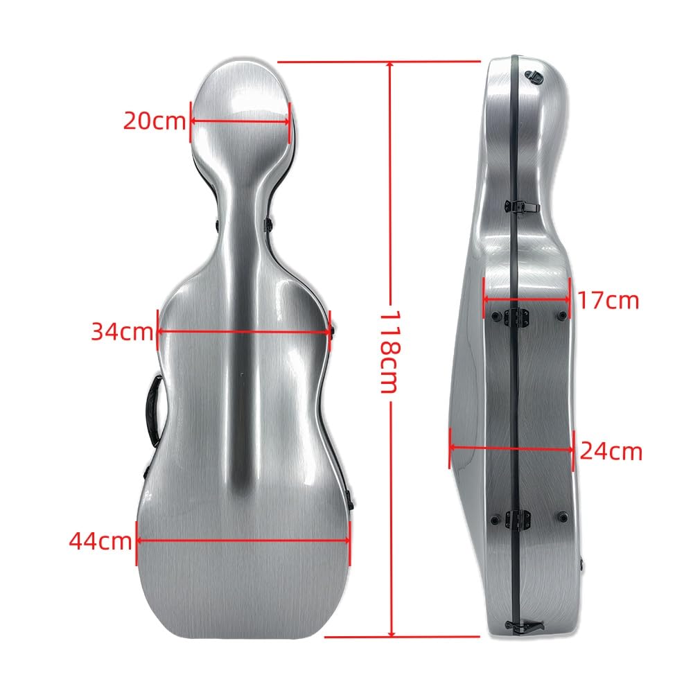 Cello Case 1/2 size With Wheels Carbon Fiber Lightweight Durable Hard Shell Travel Case,Waterproof with Carry Straps Gift for Birthday/Christmas (white)