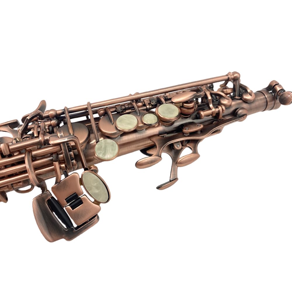 Bb Straight Soprano Saxophone Gold Lacquer Brass with Exquisite Carving and Shell Keys Full Set Includes Hard Case Mouthpiece Reeds Gloves for Students