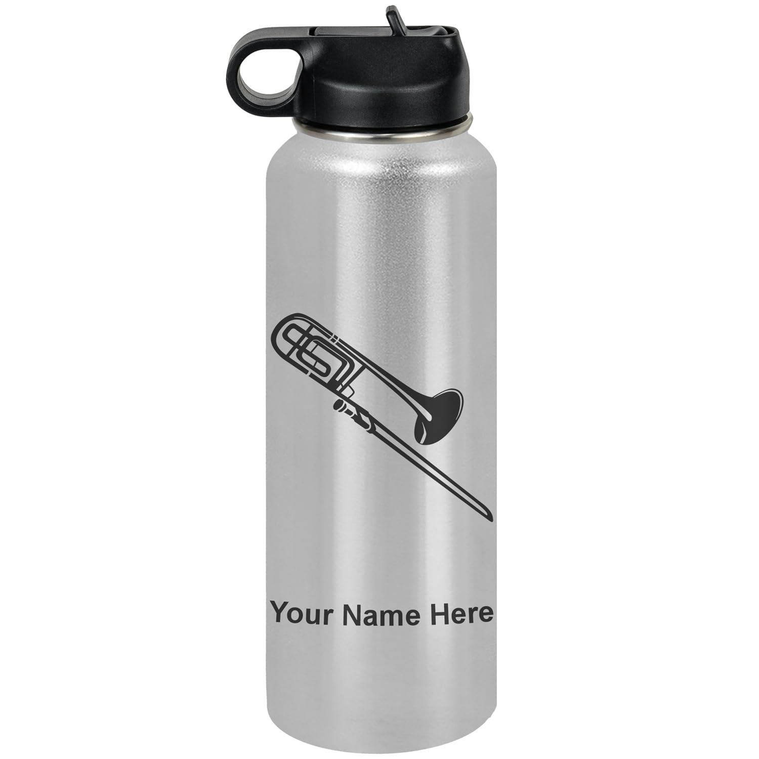 LaserGram Personalized Water Bottle, Trombone, Stainless Steel Double Wall Vacuum Insulated with Flip Top Straw, Custom Engraved Gift (32oz / 950ml Lavender)