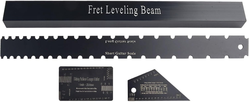 Guitar Luthier Tools Set 4 Pieces Stainless Steel Neck Straight Edge Ruler Fret Leveling Beam Kit With String Height Gauge For Guitar Bass Maintenance Repair