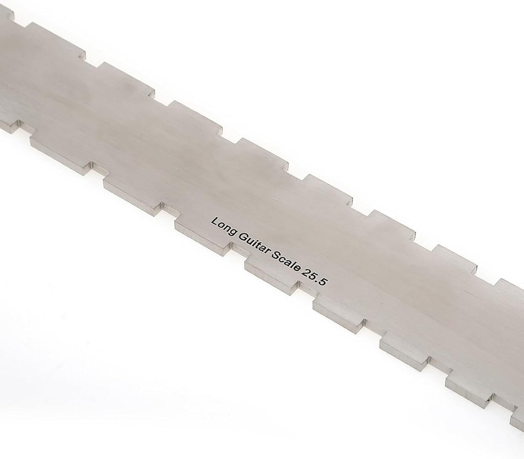 Stainless Steel Guitar Notched Straight Edge Ruler with String Action Height Gauge, 25.5 and 24.75 Inch for and Fretboard Setup