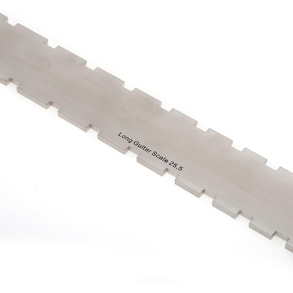 Guitar Neck Notched Straight Edge Ruler and String Action Height Gauge Set, Stainless Steel Fretboard Leveling Tool with Dual Scale for Fender 25.5" and 24.75", for Luthiers and