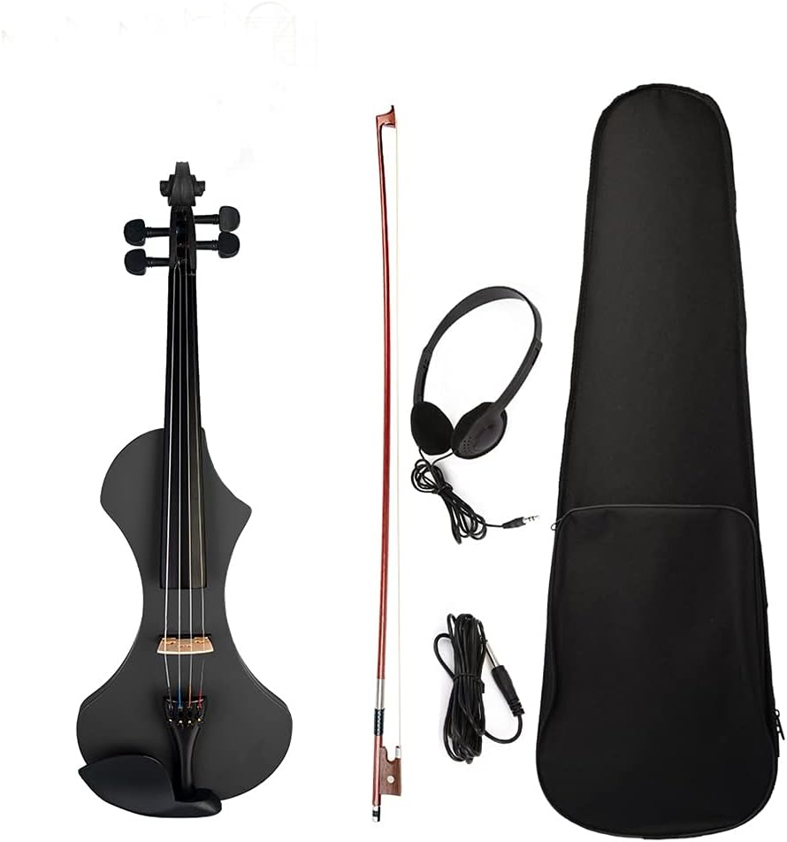 Violin Electric Violin Hand-Carved Solid Wood Violin Body Brazilwood Octagonal Bow Stringed Instruments Cello Kit (Color : Black)