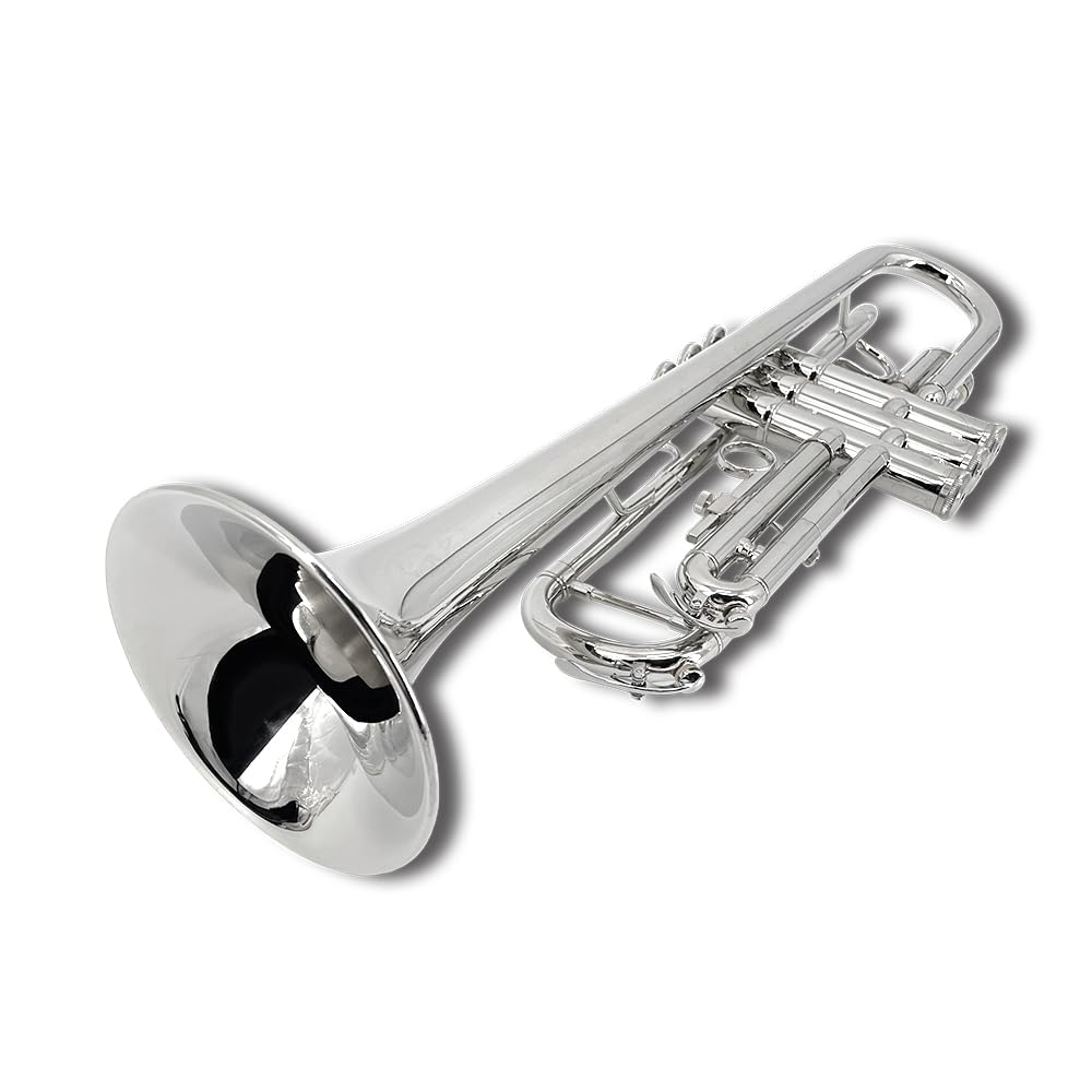Trumpet Set for Beginners - Includes Silver Standard Trumpet, Hard Case, 7C Mouthpiece, Cleaning Kit, Gloves. Attractive tone, easy to Play for Students