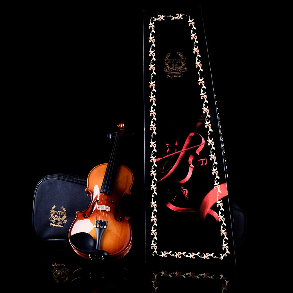 Rhythm Violin Set for Beginners,Acoustic Violins Starter Kit Package for Student,Beginners Fiddle with Hard Case, Rosin, Shoulder Rest, Bow, and Extra Strings (NATURAL, Full)