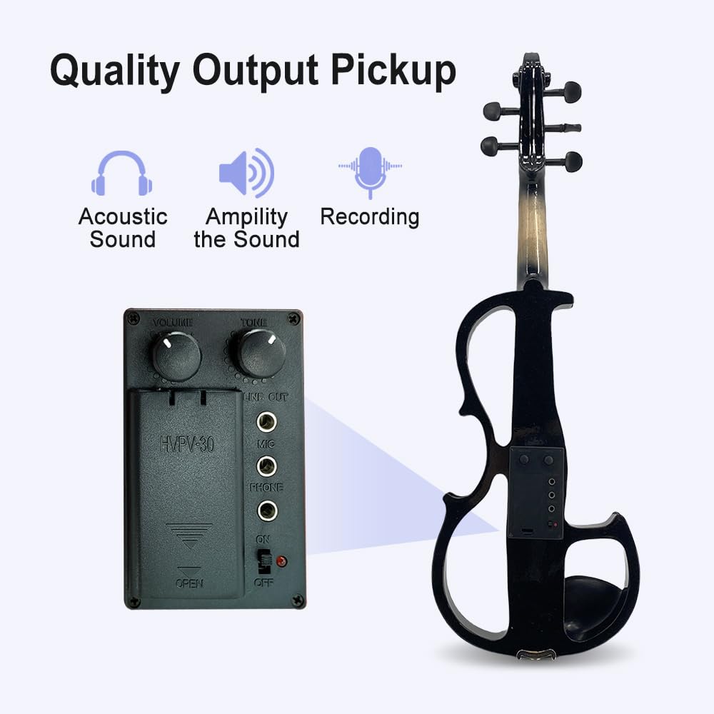 Vetimobato Electric Violin 4/4 Full Size Solid Wood Silent Violin Set for Adults Beginner Practice Electric Fiddle with Ebony Fittings Hard Case & Bow(4 String White)
