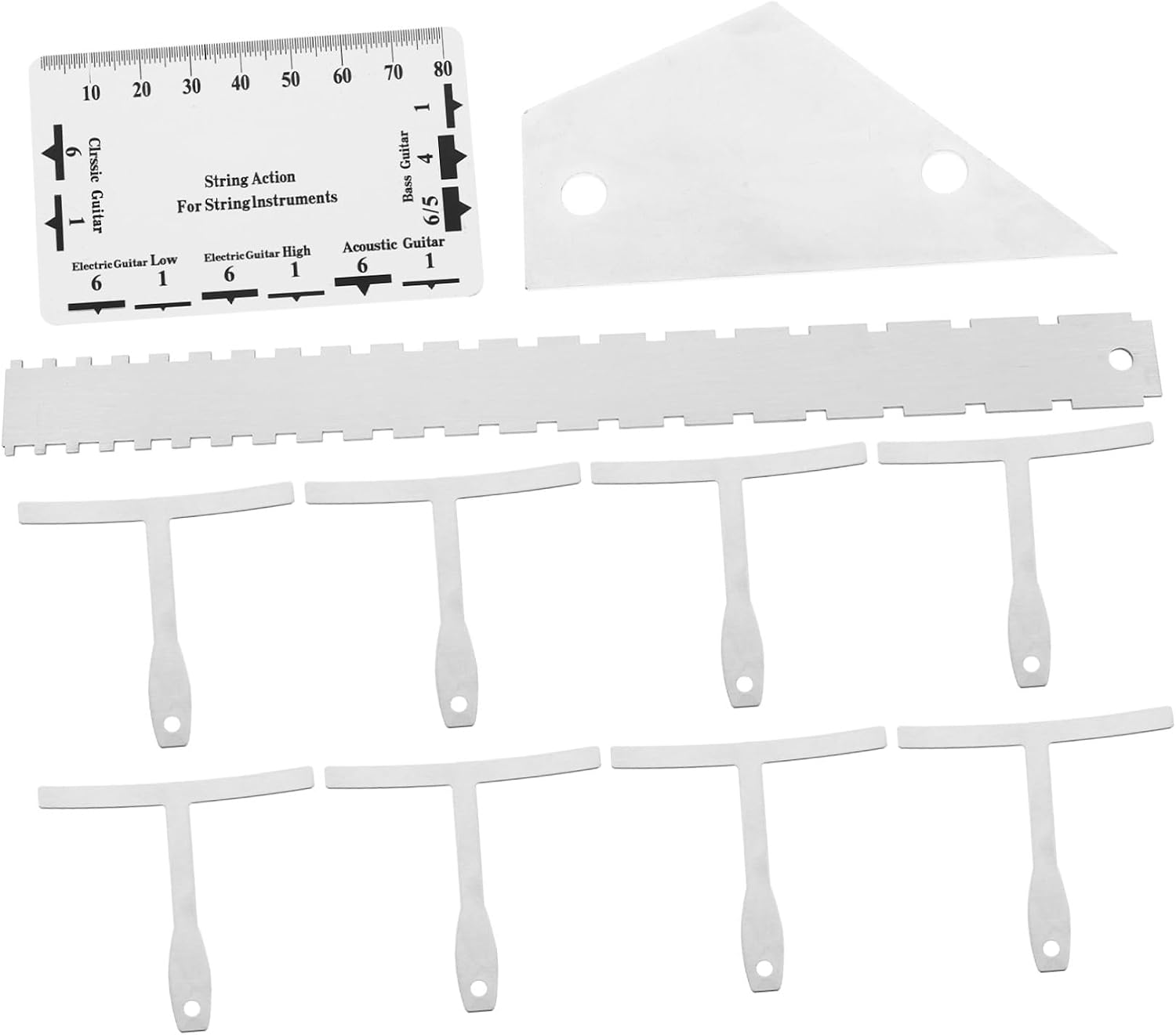 Mikinona 12pcs Guitar Luthier Tools Kit with String Action Gauge Ruler Notched Radius Gauge Fret Rocker Straight Edge for Precise Measurement and Setup Compact Portable Guitar Repair and