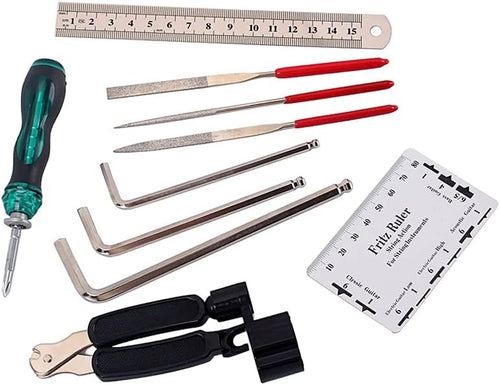 Alnicov Eletric Guitar Repair Maintenance Tool Kits，Includes String Organizer String Action Ruler Gauge Measuring Tool Hex Wrench Set File for，Guitar Ukulele Bass Mandolin Banjo