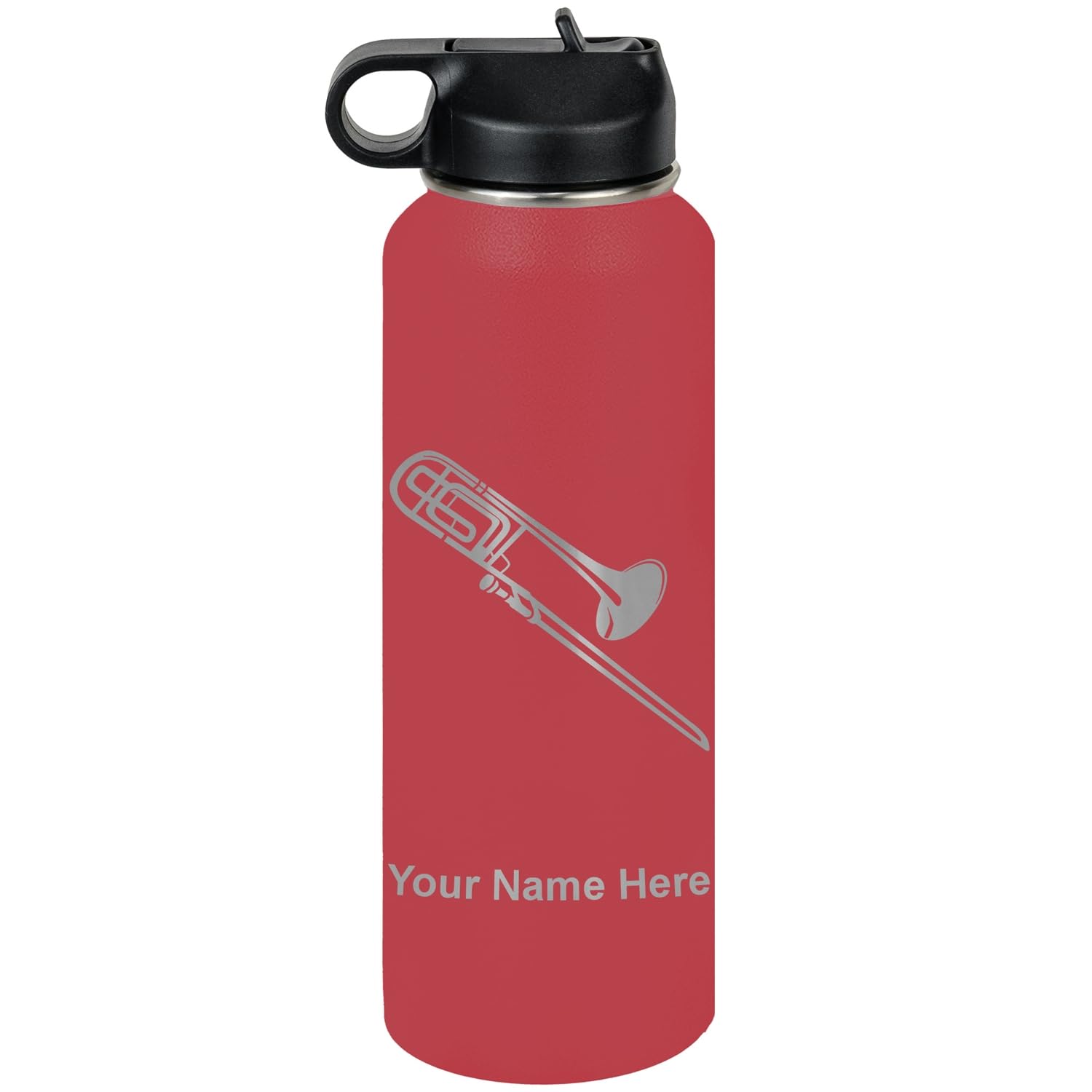 LaserGram Personalized Water Bottle, Trombone, Stainless Steel Double Wall Vacuum Insulated with Flip Top Straw, Custom Engraved Gift (32oz / 950ml Lavender)