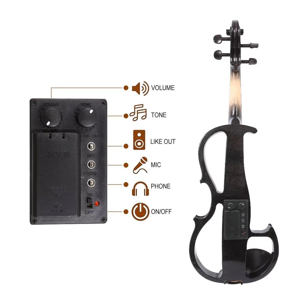 Vetimobato 16 Inch Silent Electric Viola Set- Solidwood Body with Ebony Fittings Metallic Coating Full Viola Set for Beginner Practice Professional Performance and Studio Recording (Blue, 4 String)