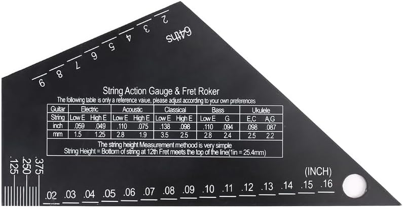 Guitar String Action Gauge, 1mm Stainless Steel String Height Ruler, Triangle Leveling Gauge with Imperial Metric for Electric, Acoustic Guitar and Bass Setup