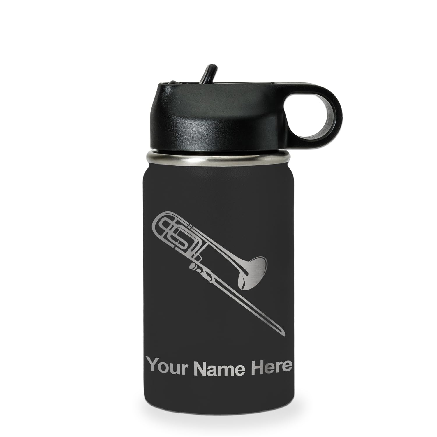 LaserGram Personalized Water Bottle, Trombone, Stainless Steel Double Wall Vacuum Insulated with Flip Top Straw, Custom Engraved Gift (32oz / 950ml Lavender)