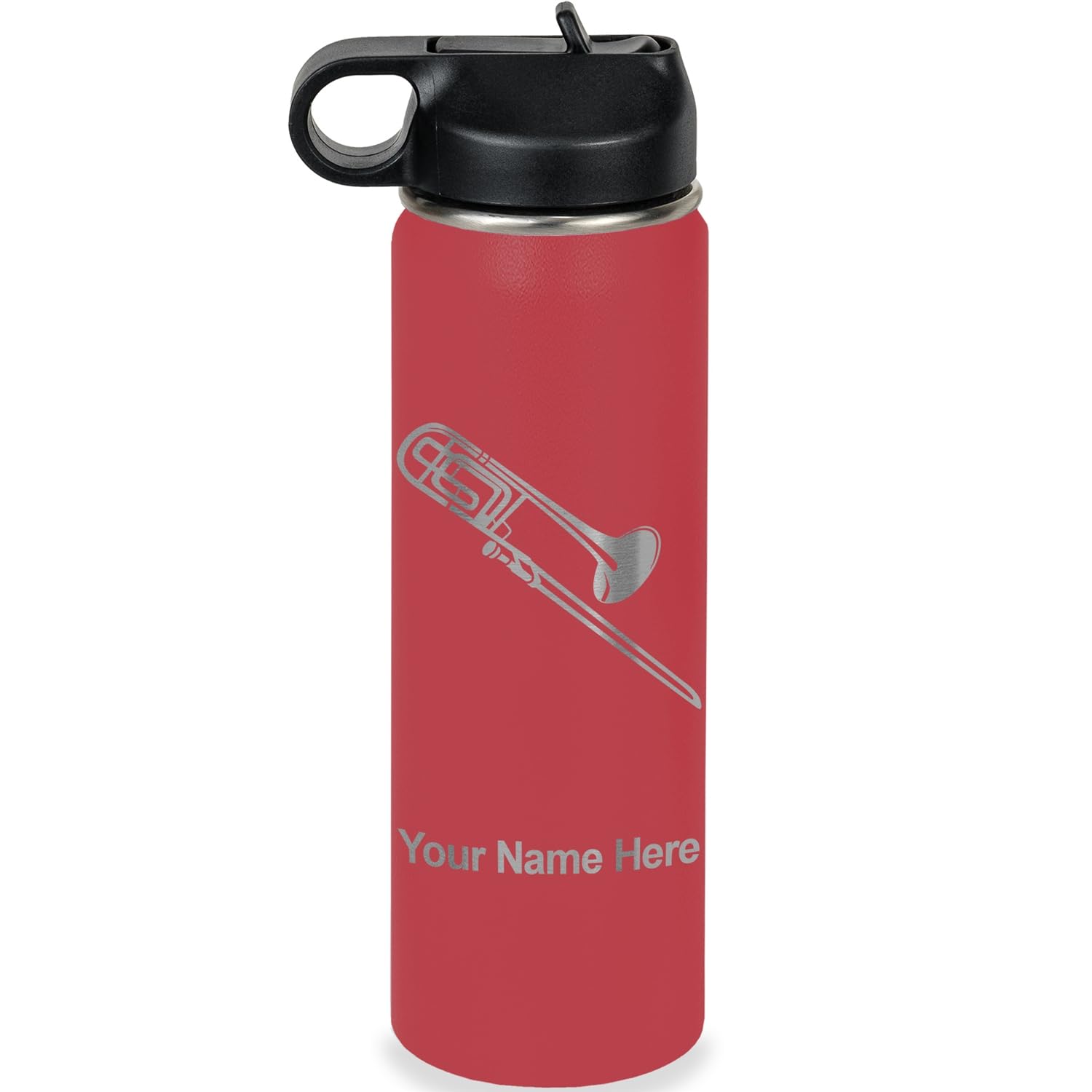 LaserGram Personalized Water Bottle, Trombone, Stainless Steel Double Wall Vacuum Insulated with Flip Top Straw, Custom Engraved Gift (32oz / 950ml Lavender)