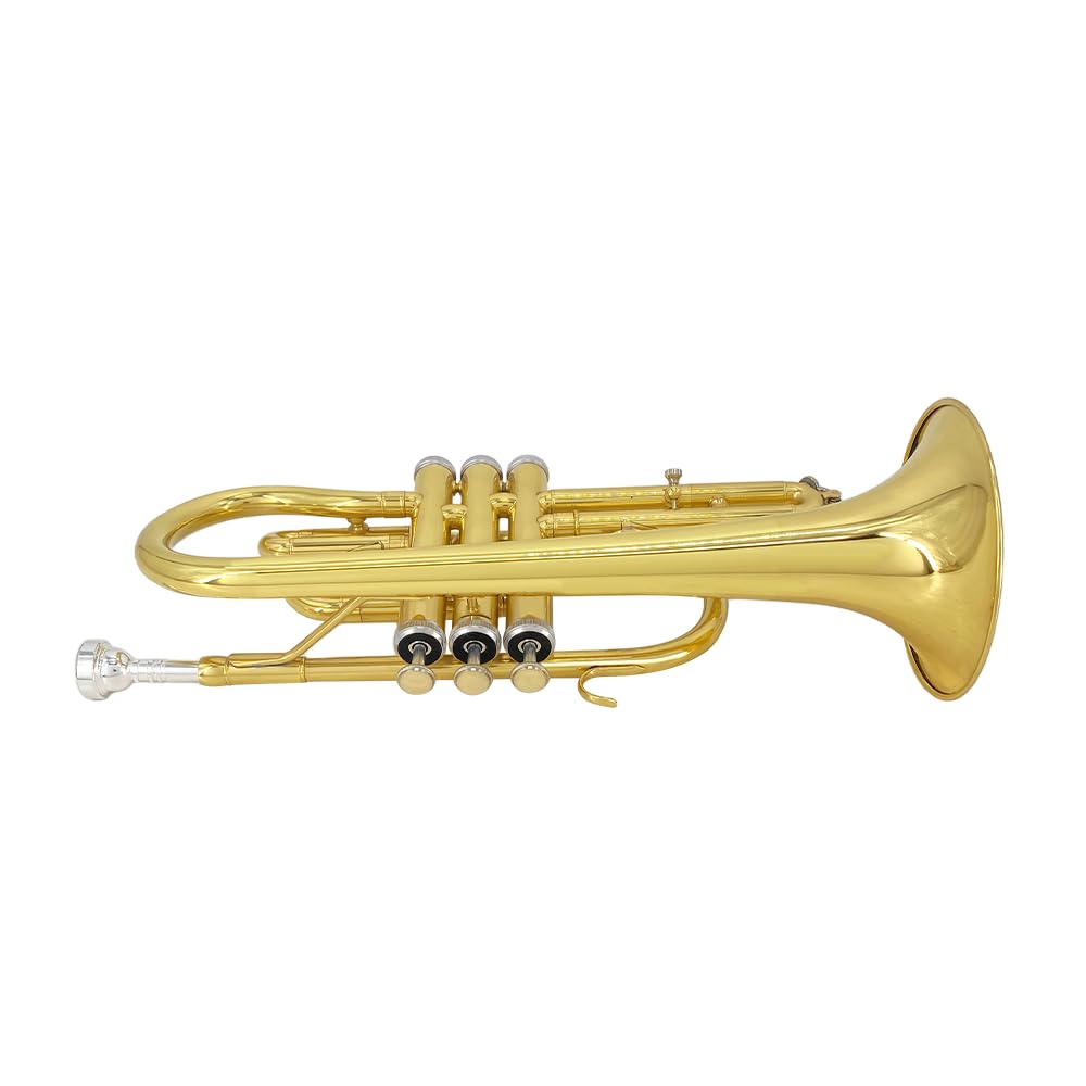 Bb Cornet Brass Instrument, B Flat Nickel Plated with Mouthpiece, Carrying Case, Gloves and Cleaning Cloth, Professional Cornet for Students and Beginners（Golden）