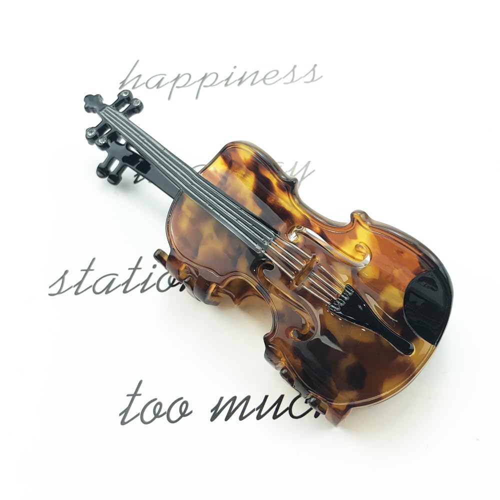 Decorative Violin Hair Clip,Novelty Acetate Claw Clips,Music Instrument Hair Clips for Women(Tortoiseshell Brown)