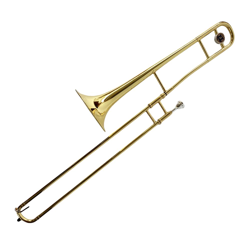 Bb Tenor Slide Trombone B Flat Gold Brass Plated Trombone for Beginners and Adults with Mouthpiece Carrying Case White Gloves Wipe Cloth (gold)
