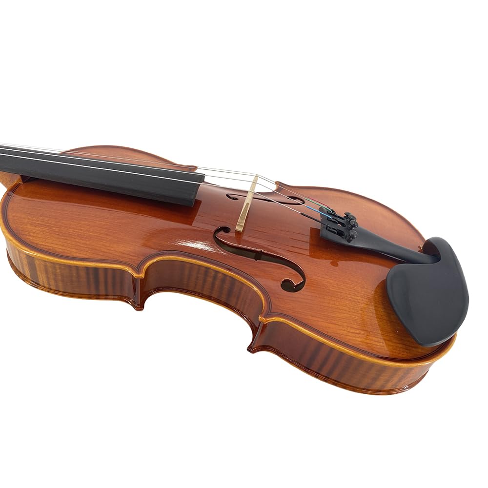 4/4 Violin for Beginners & Adults, Full Size Solid Wood Acoustic Violin with Flamed Back, Case, Bow,Shoulder Rest & Accessories Glossy Finish