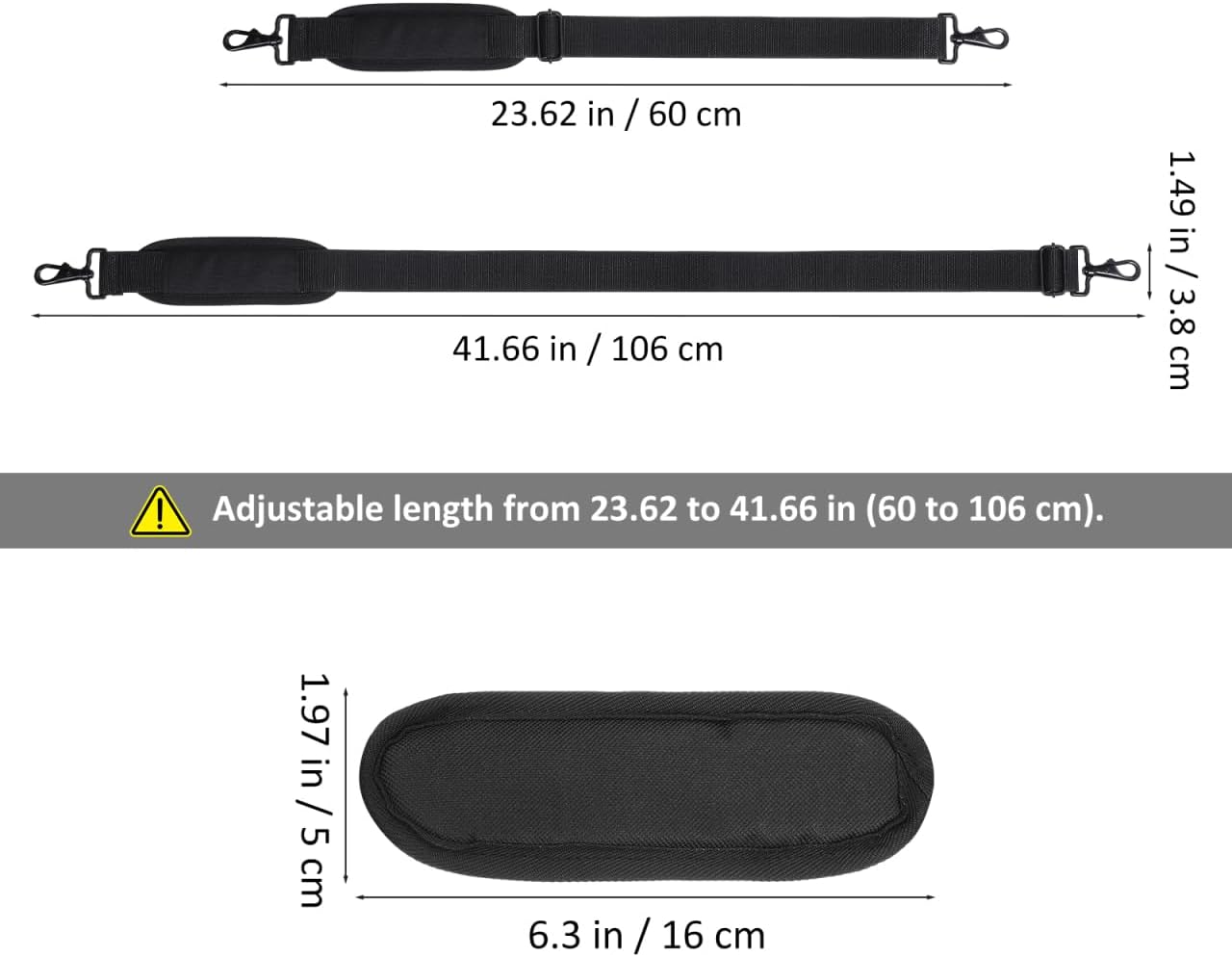 EXCEART 2pcs Instrument Shoulder Strap, 60-106cm Padded & Adjustable Replacement Bag Strap with Hooks - Universal for Violin Case, Guitar, Cello, Ukulele & Saxophone