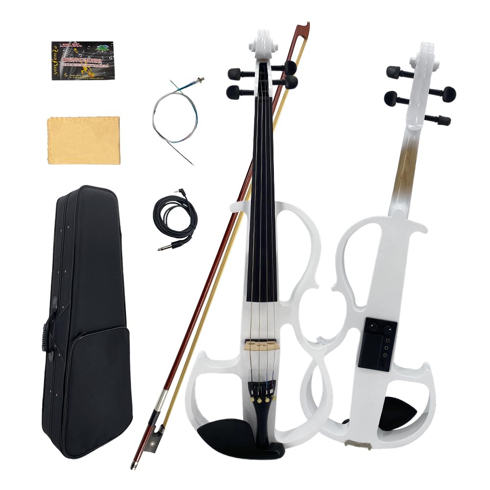 4 String Electric Viola Full 4/4 Size, Silent Practice Viola, Solid Wood Metallic Electric Violas with Ebony Fittings, Beginner Kit for Adults Teens (black)