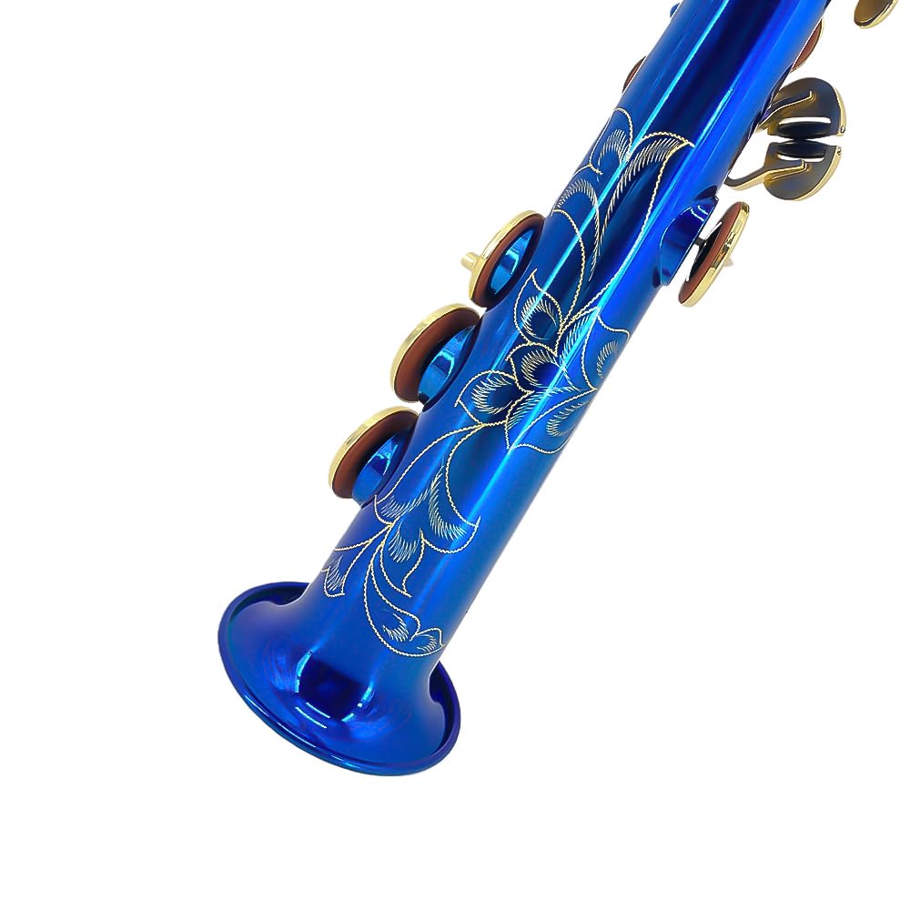 Bb Straight Soprano Saxophone Gold Lacquer Brass with Exquisite Carving and Shell Keys Full Set Includes Hard Case Mouthpiece Reeds Gloves for Students