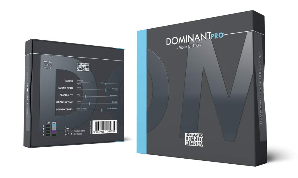 Thomastik-Infeld Dominant Pro Violin Strings DP100, 4/4 Synthetic Core Set for Advanced Violinists - Tin-Plated E, Aluminum A, Silver D&G - Powerful, Balanced with Broad Sound Colors - Made in Vienna