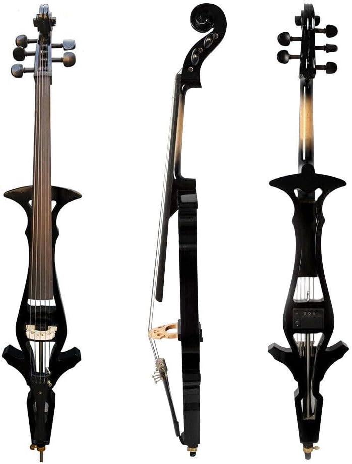 Yinfente Electric Cello 4/4 Full Size Solid Wood Ebony Fittings with Hard Bag Brizal Bow Aux Cable Cleaning Cloth (White)