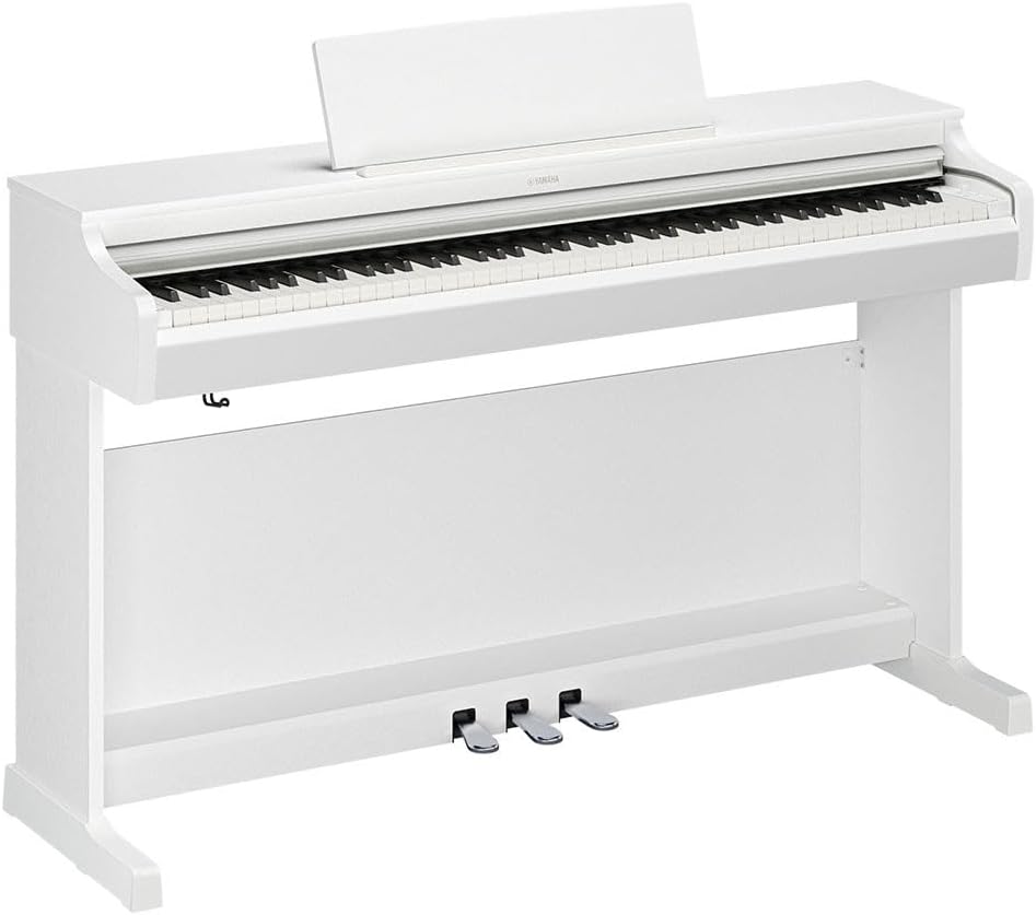 Yamaha Arius Series 88-Key Weighted Digital Piano Keyboard, Full Size, GrandTouch-E Action, CFX Concert Grand Piano Sound, 3-Pedal Unit, Bench Included, Classic Upright Design in White YDP-166WH