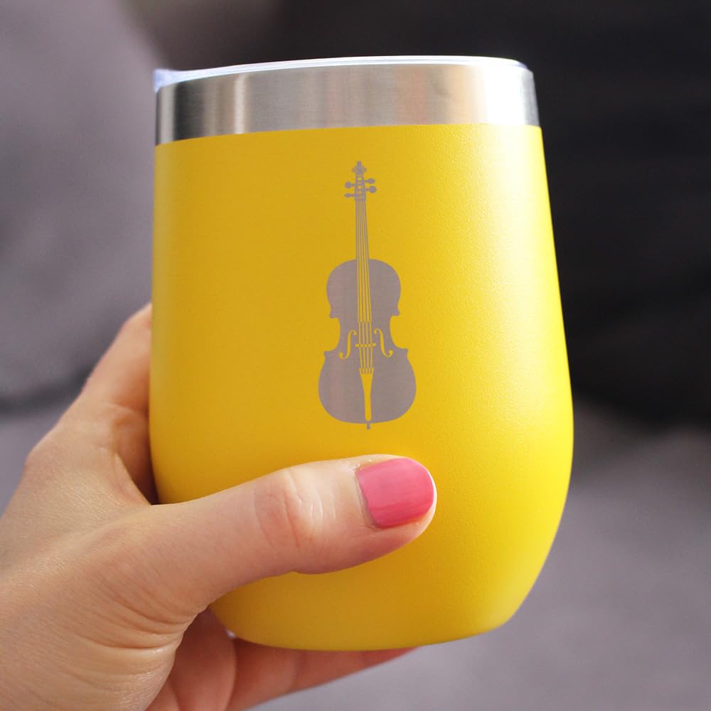 Bevvee Cello - Wine Tumbler Cup with Sliding Lid - Stainless Steel Insulated Mug - Orchestra Gifts for Cellists - Teal