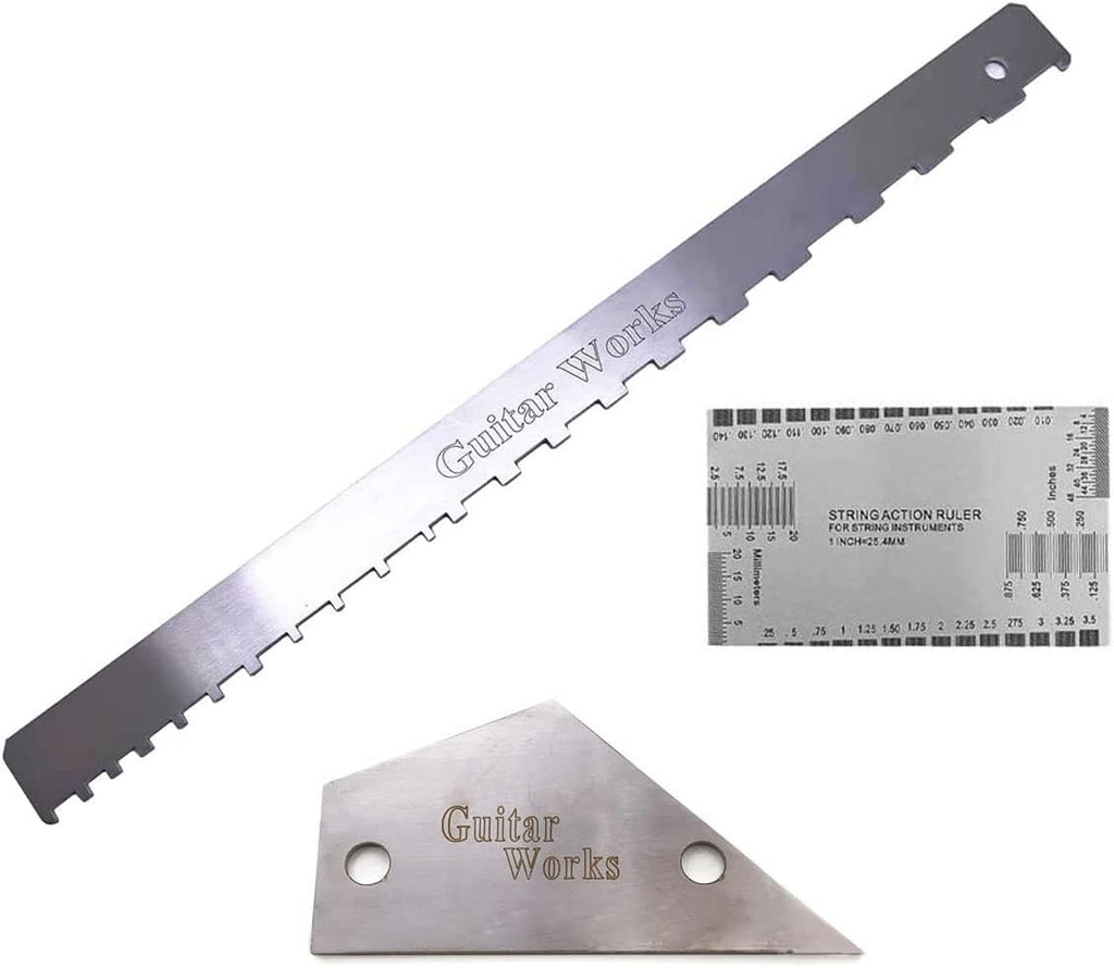 3 Pieces Guitar Luthier Tools Set Unilateral Notched Guitar Neck Straight Edge String Action Gauge Ruler Fret Rocker Set Up Tool for 25.5"(F) & 24.75"(G) Scale Guitar Fretboard and Frets