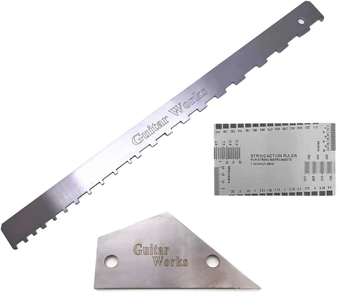 3 Pieces Guitar Luthier Tools Set Unilateral Notched Guitar Neck Straight Edge String Action Gauge Ruler Fret Rocker Set Up Tool for 25.5"(F) & 24.75"(G) Scale Guitar Fretboard and Frets