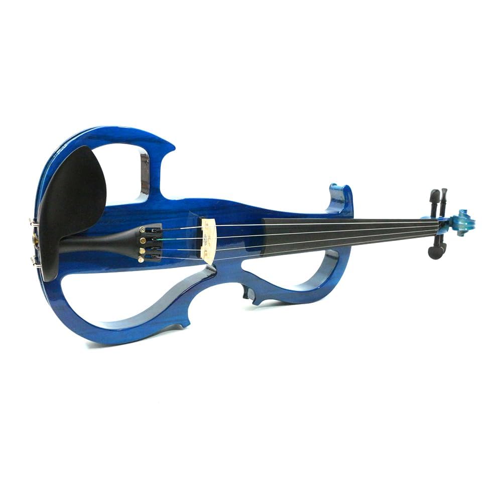 Vetimobato 16 Inch Silent Electric Viola Set- Solidwood Body with Ebony Fittings Metallic Coating Full Viola Set for Beginner Practice Professional Performance and Studio Recording (Blue, 4 String)