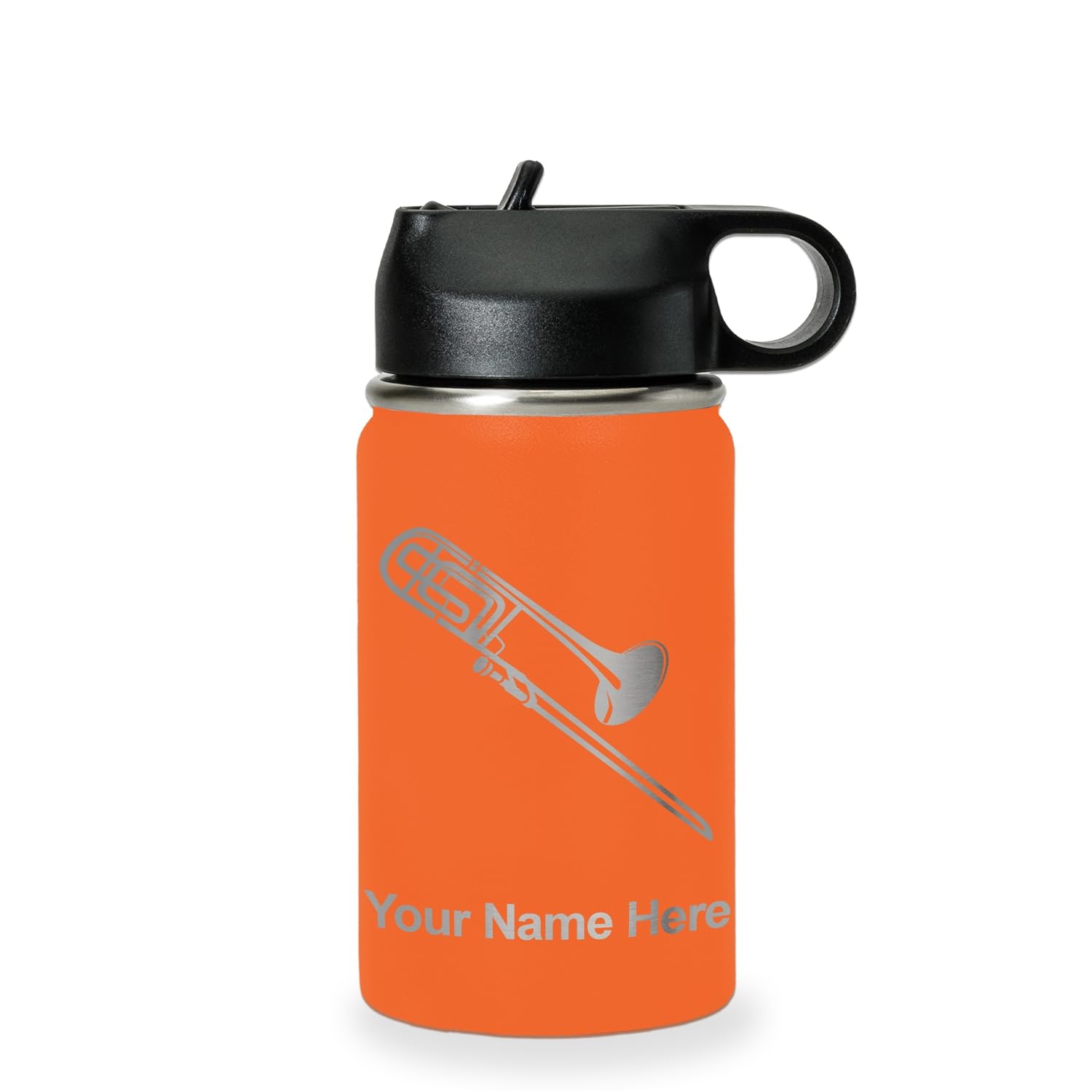 LaserGram Personalized Water Bottle, Trombone, Stainless Steel Double Wall Vacuum Insulated with Flip Top Straw, Custom Engraved Gift (32oz / 950ml Lavender)