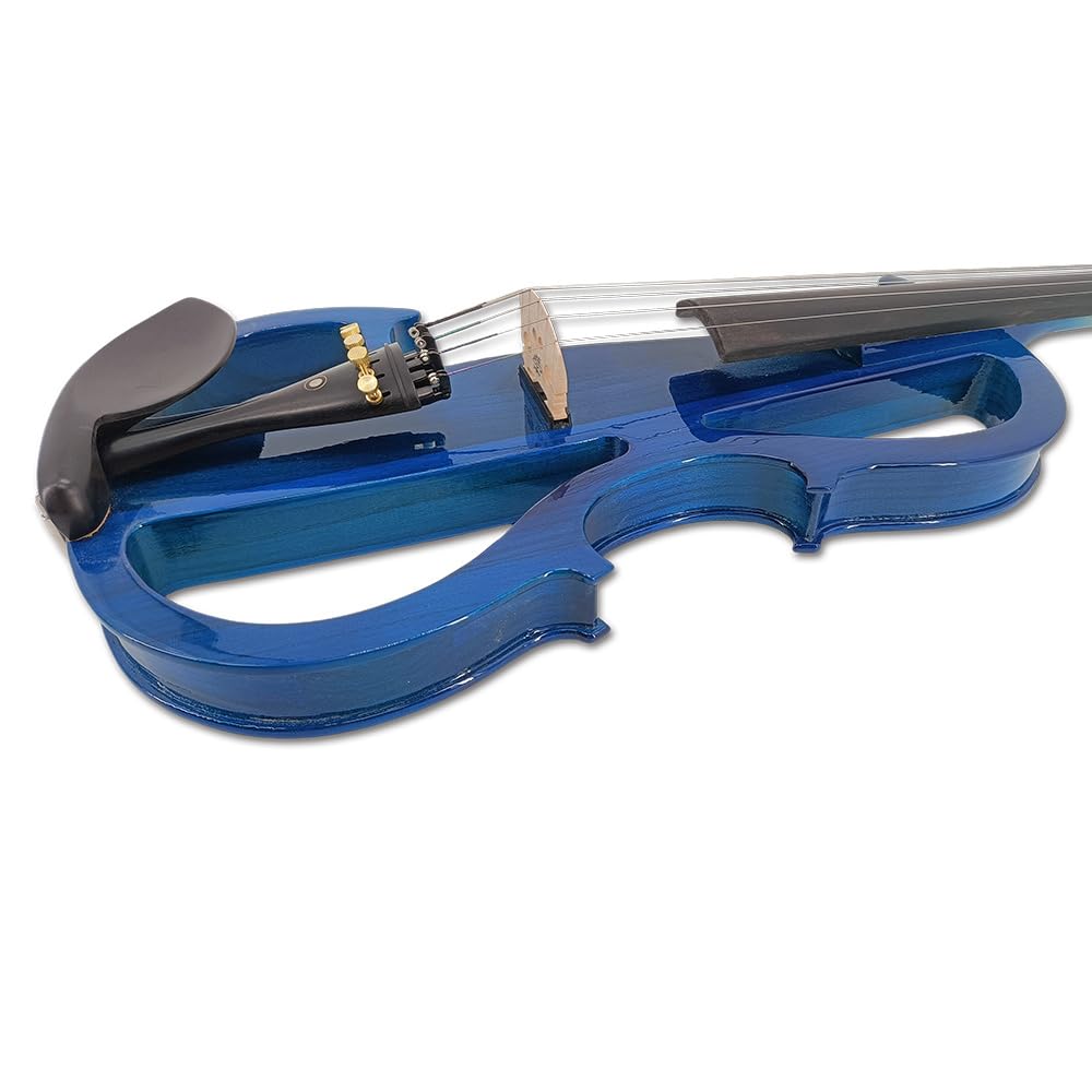 Vetimobato 16 Inch Silent Electric Viola Set- Solidwood Body with Ebony Fittings Metallic Coating Full Viola Set for Beginner Practice Professional Performance and Studio Recording (Blue, 4 String)