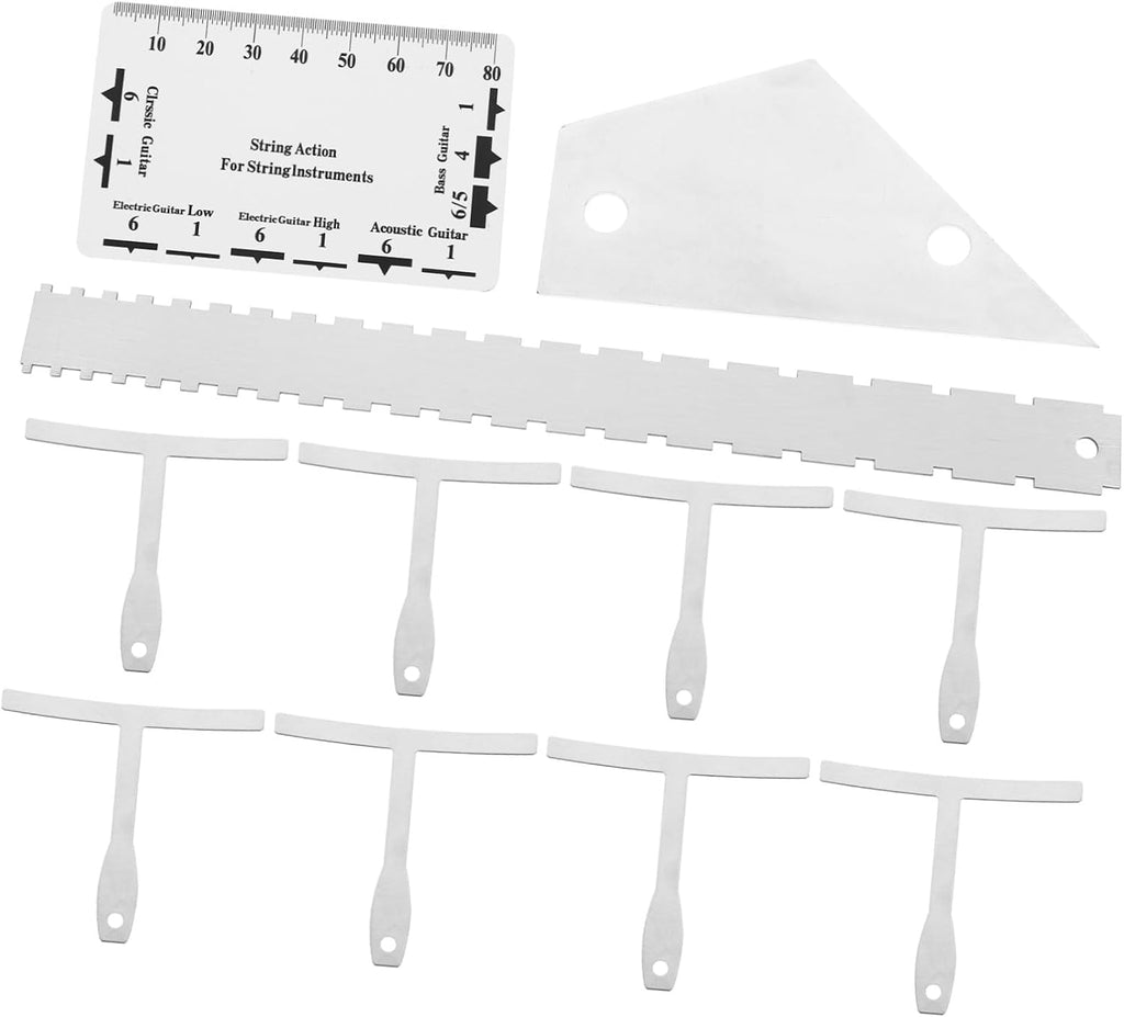 12pcs Guitar Measurement Tool Set Includes String Action Ruler Notched Radius Gauge Fret Rocker for Accurate Guitar Setup and Maintenance