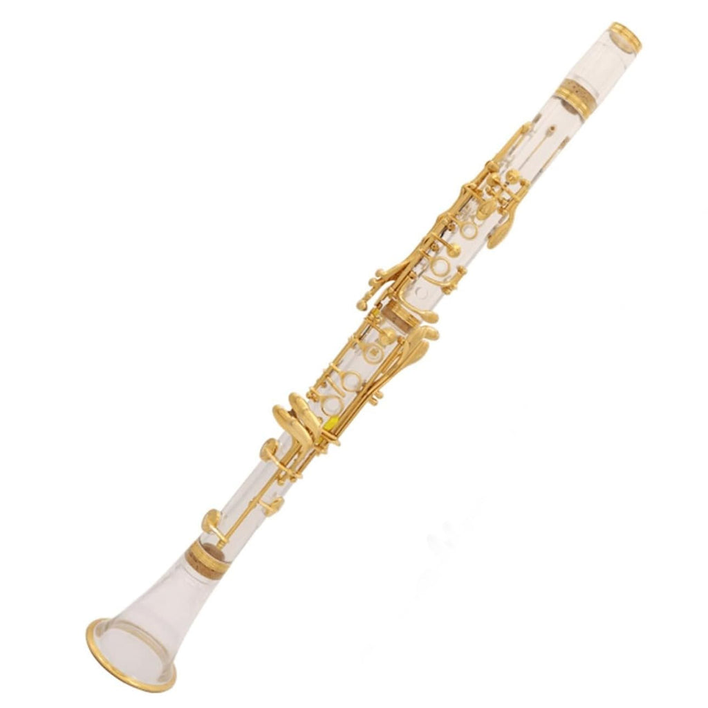 Transparent Bb Clarinet 17 Key Acrylic Body Clarinet with Silver Plated or Gold Plated Keys, Adjustable Thumb Rest, Beginner Student Band Orchestra Wind Instrument (Gold)