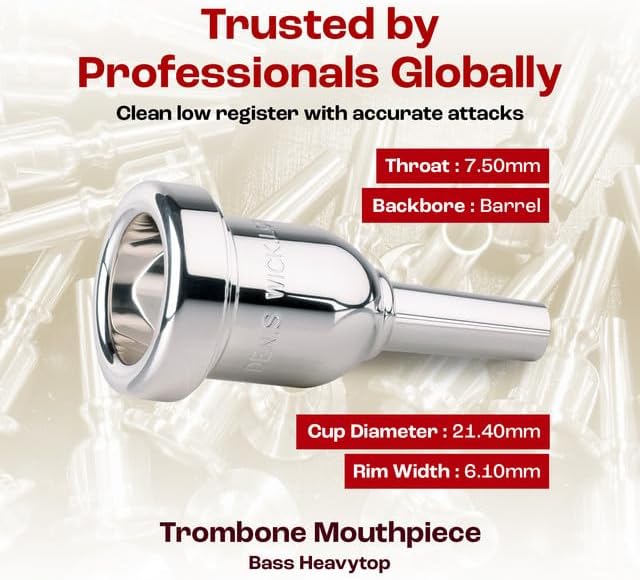 Denis Wick Heavytop Trombone Mouthpiece Silver-Plated, 6880-0AL - Crafted for Bold, Resonant Sound with Exceptional Clarity & Control - Heavy Mass Design for Peak Performance in Studio or Stage