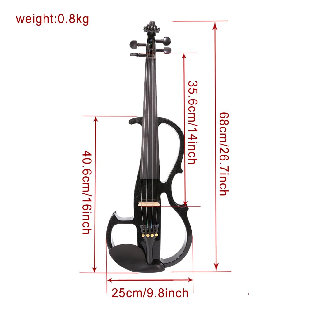 4 String Electric Viola Full 4/4 Size, Silent Practice Viola, Solid Wood Metallic Electric Violas with Ebony Fittings, Beginner Kit for Adults Teens (black)