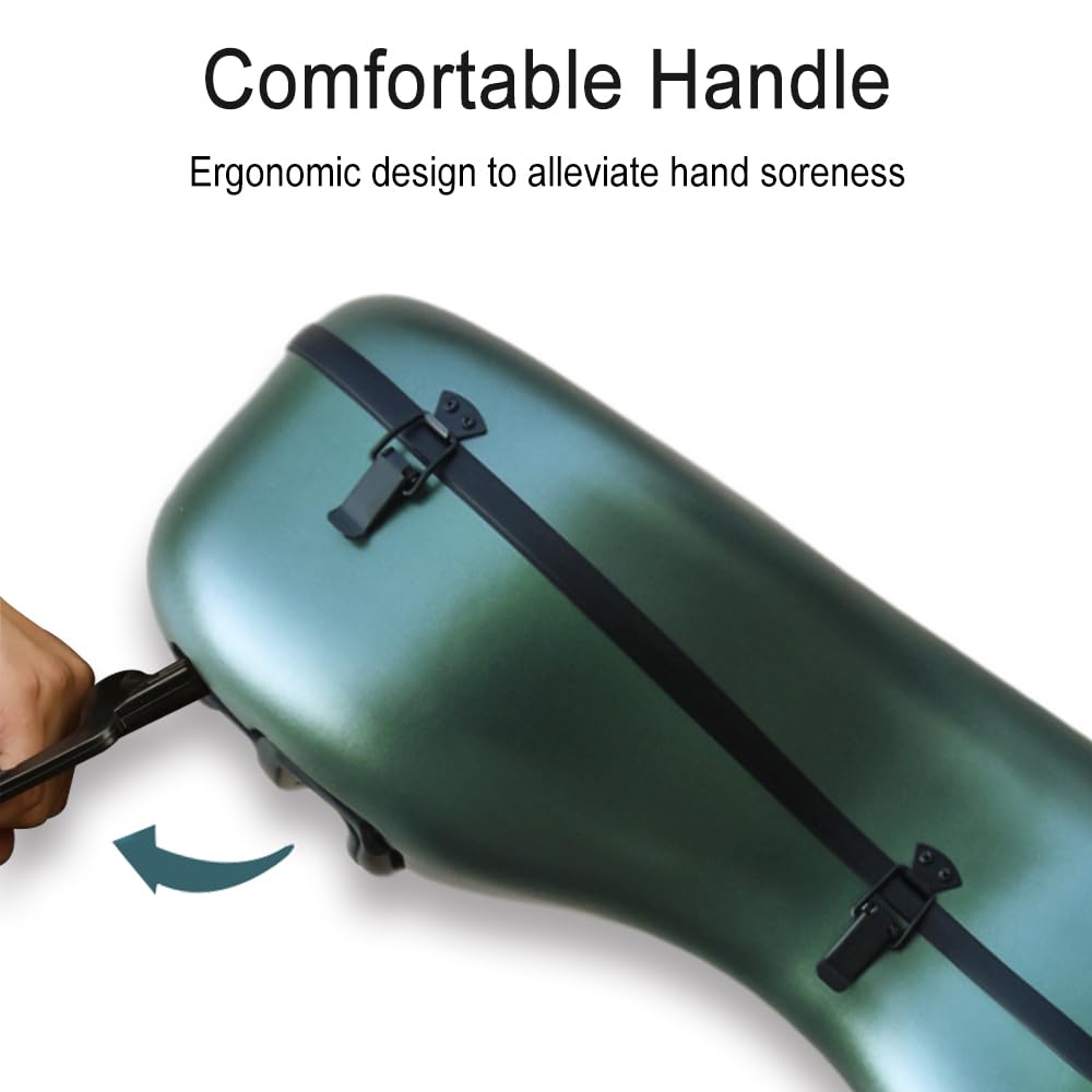 Vetimobato Carbon Fiber Cello Case for 4/4 Full Size Hard Shell with Wheels, Built-in Handle, Backpack Straps, Bow Holders Cello Accessories Box Strong & Ultralight (Dark Green)