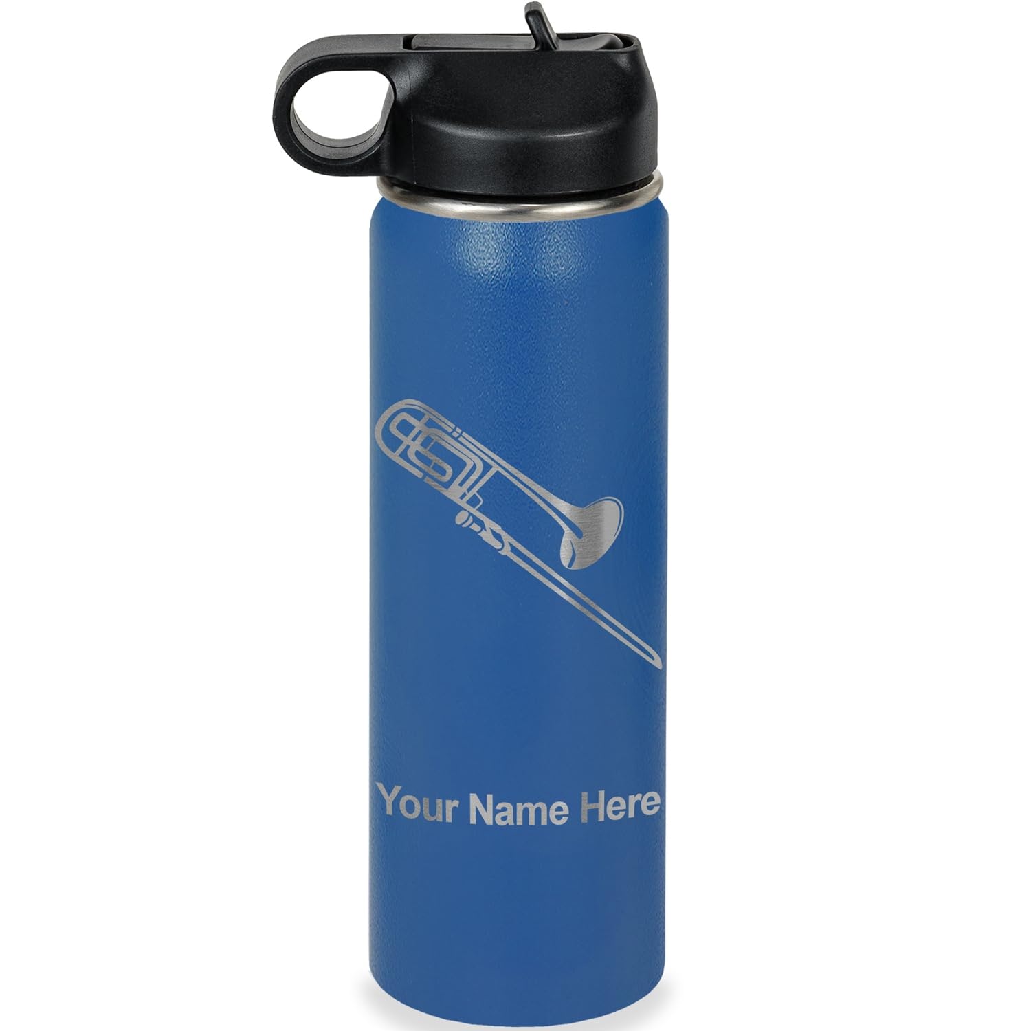 LaserGram Personalized Water Bottle, Trombone, Stainless Steel Double Wall Vacuum Insulated with Flip Top Straw, Custom Engraved Gift (32oz / 950ml Lavender)