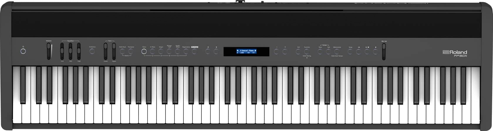 Roland FP-60X 88-Key Digital Piano - White Bundle with Adjustable Stand, Bench, Deluxe Sustain Pedal, Online Piano Lessons, Instructional DVD, and Austin Bazaar Polishing Cloth