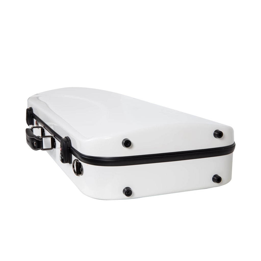 Crossrock Fiberglass Double Violin Case fits Two 4/4 Full-Size Violins- Includes TSA lock, Protective Blanket, Hygrometer, Removable Shoulder Straps- Milky White (CRF2020DVMW)