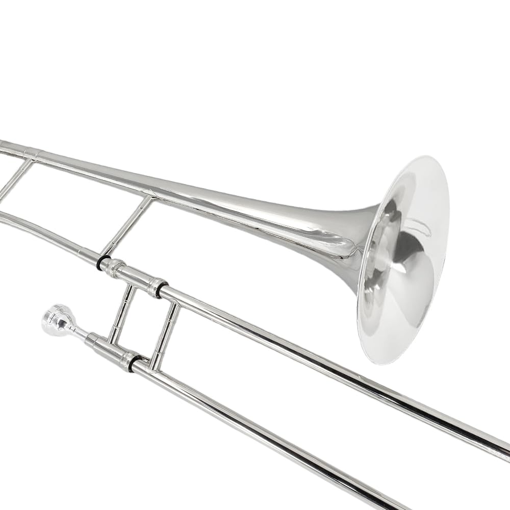 B flat Tenor Trombone, 0.5-Inch Bore, 8.07-Inch Brass Bell with Lacquer Finish, 12C Mouthpiece, Student & Beginner Slide Trombones with Case & Accessories