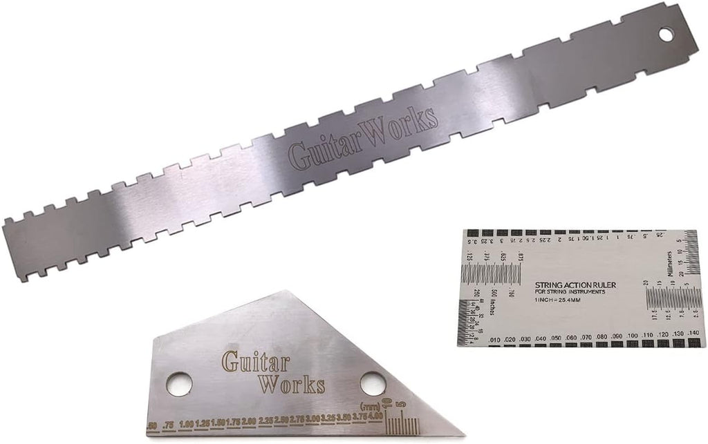 Luthiers Tool Kit Guitar Neck Notched Straight Edge String Action Gauge Ruler String Height Gauge Fret Rocker Set Up Tool for Guitar Fretboard and Frets Set of 3