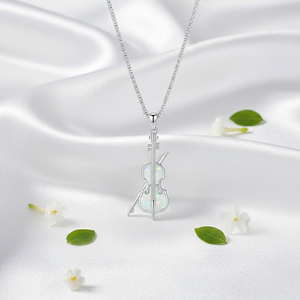 Cello Necklace 18K White Gold Plated Cello Pendant Music Jewelry Gifts for Women Men
