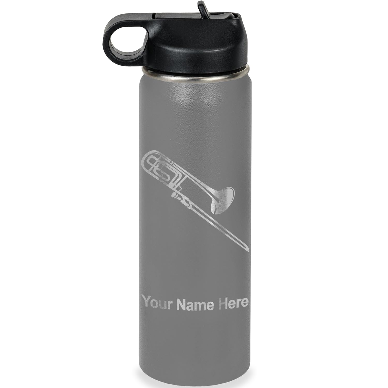 LaserGram Personalized Water Bottle, Trombone, Stainless Steel Double Wall Vacuum Insulated with Flip Top Straw, Custom Engraved Gift (32oz / 950ml Lavender)